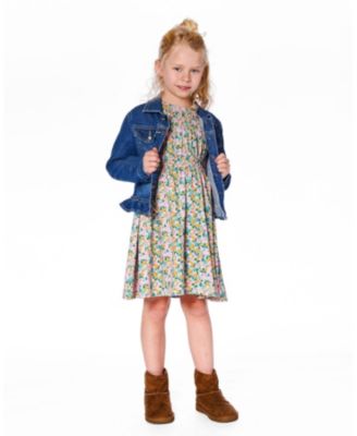 Girl Denim Jacket Blue with Ruffle Hem and Floral Embroidery - Toddler|Child