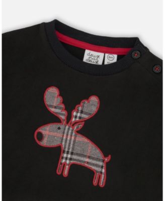 Baby Boy Sweater and Cargo Pants Set Black with Moose Applique - Baby