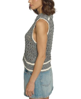 Women's Sleeveless Cropped Open Stitch Top