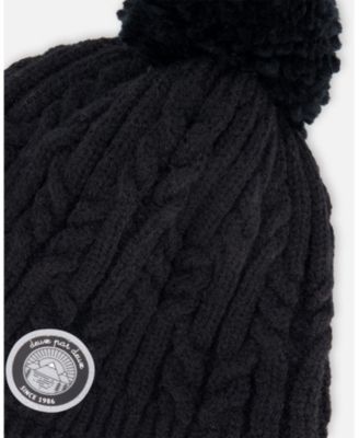 Kids Unisex Lined Winter Hat with Pompom Black - Toddler|Child