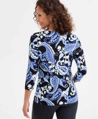 Petite Paisley Jacquard Scoop Neck Top