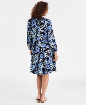 Women's Paisley-Print V-Neck Long-Sleeve Dress, Macy's Exclusive