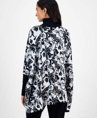 Petite Angelique Printed Turtleneck Poncho Sweater, Macy's Exclusive