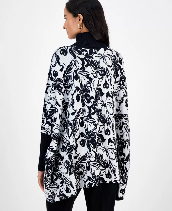 Women's Printed Turtleneck Poncho Sweater - thumbnail 2