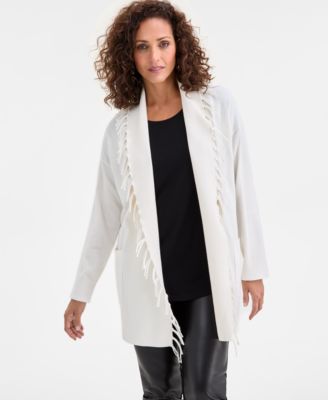 JM Collection - Women's Fringe Shawl-Collar Open-Front Cardigan