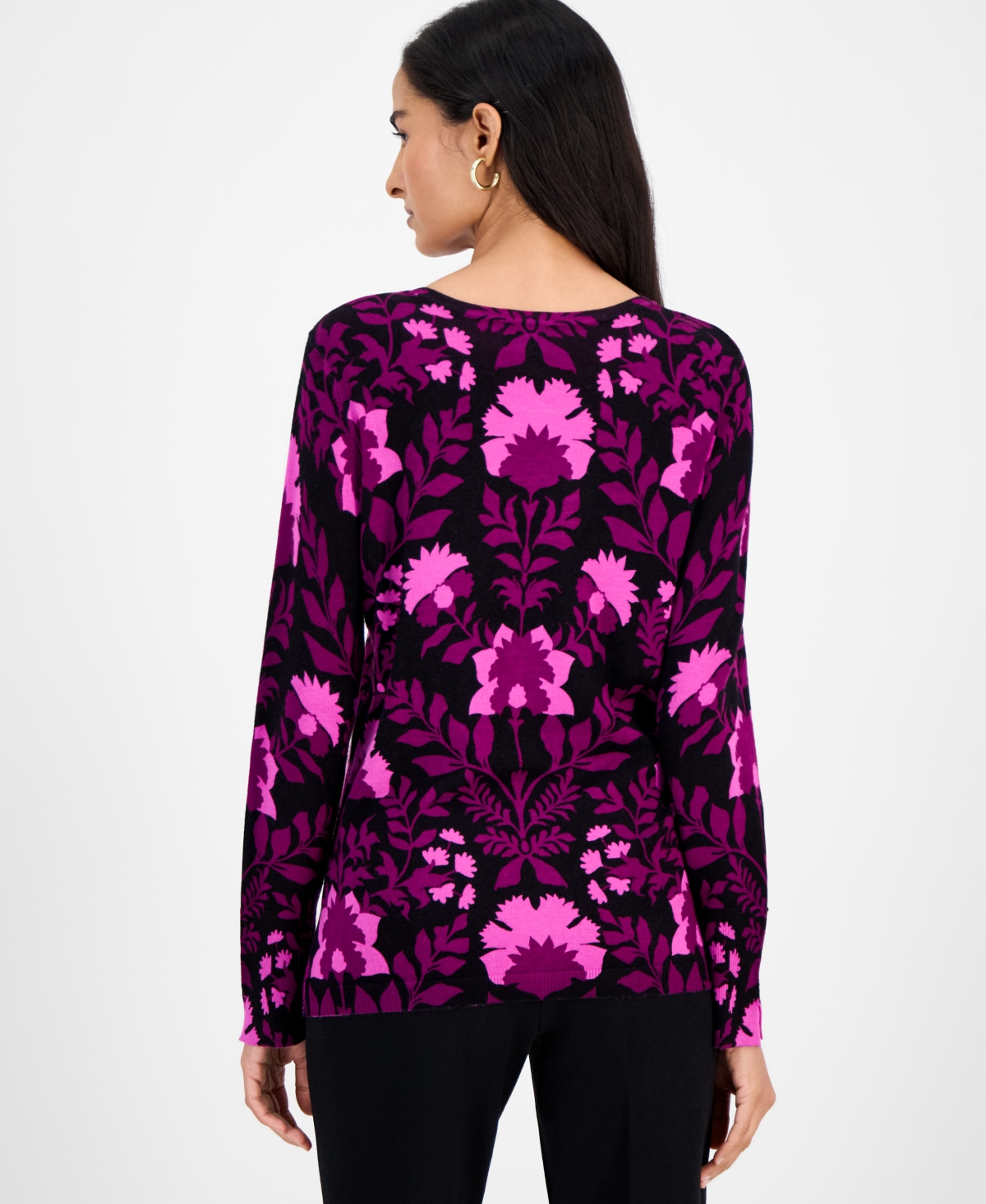 Jm Collection Women's Printed Crewneck Sweater, Macy's Exclusive In Multi