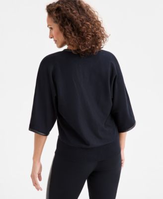 Petite Pleather Trim Pull-On Sweater