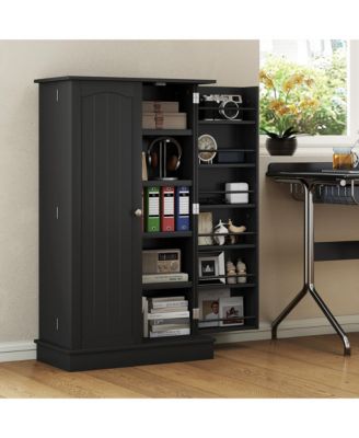 Kitchen Pantry Storage Cabinet w/ 5-tier Shelving, 12 Spice Racks