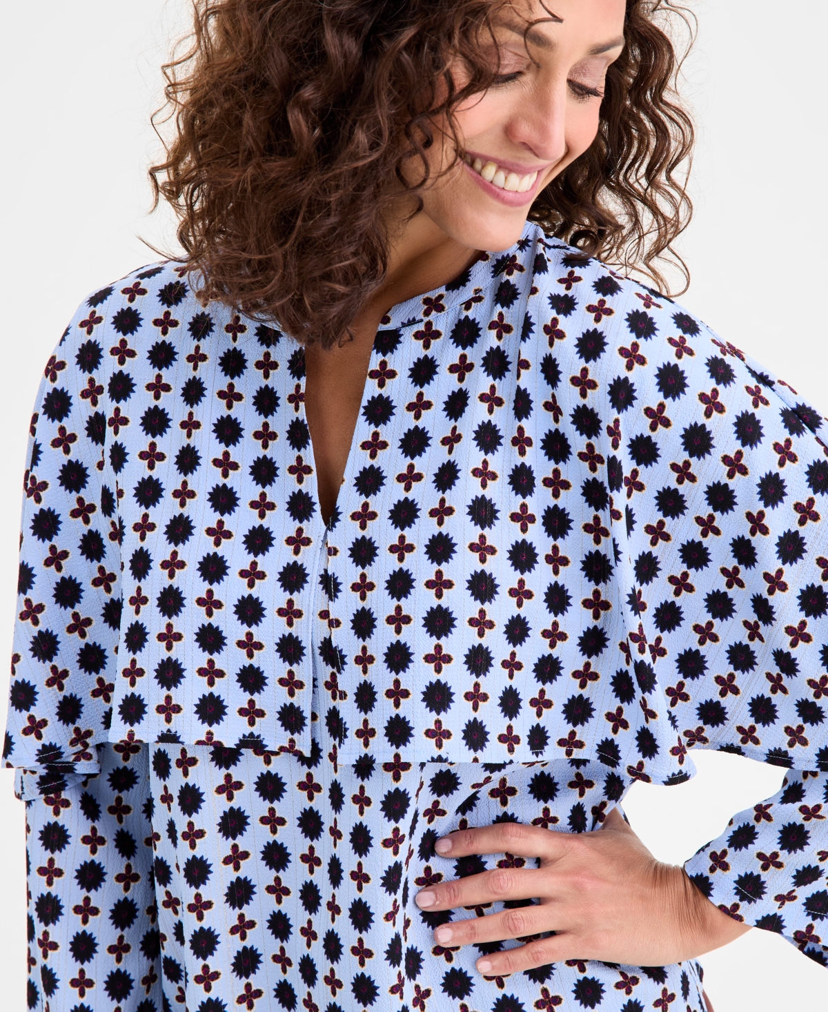 Jm Collection Women's Printed Split-neck Blouse, Macy's Exclusive In Multi