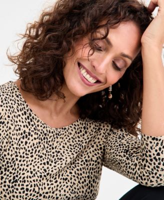 Women's Printed 3/4 Sleeve Scoop-Neck Jacquard Top, Macy's Exclusive