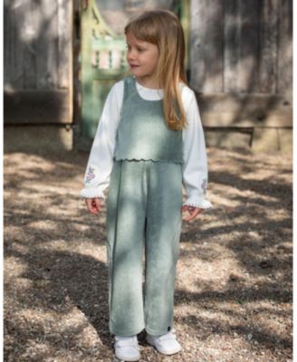 Big Girls Stretch Velour Faux-Layered Overalls Jade Green