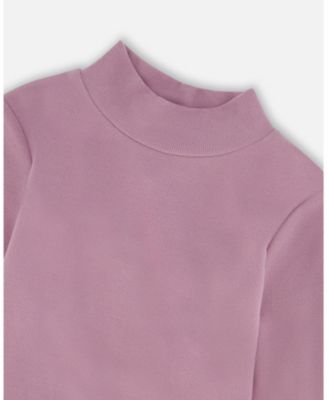Big Girls Super Soft Ribbed Mock Neck Top Purple Gray