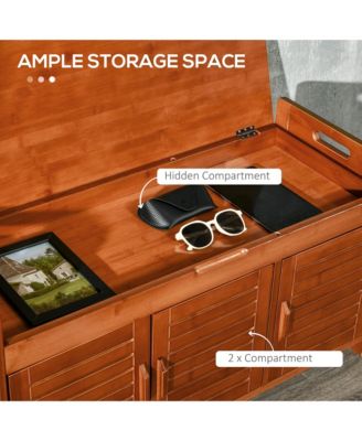 Upholste Shoe Bench with Storage Cabinet and Cushion, Dark Cherry