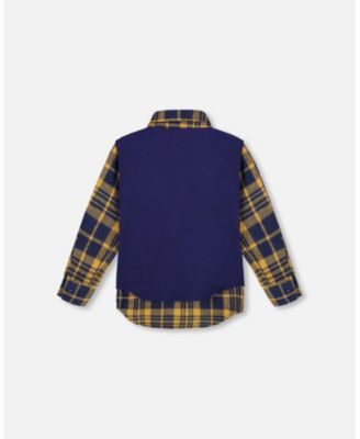 Boy Long Sleeve Flannel Shirt Blue and Brown Plaid