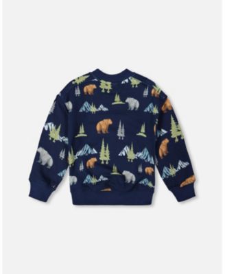 Boy Pullover Fleece Sweatshirt Navy Animal Print - Toddler|Child