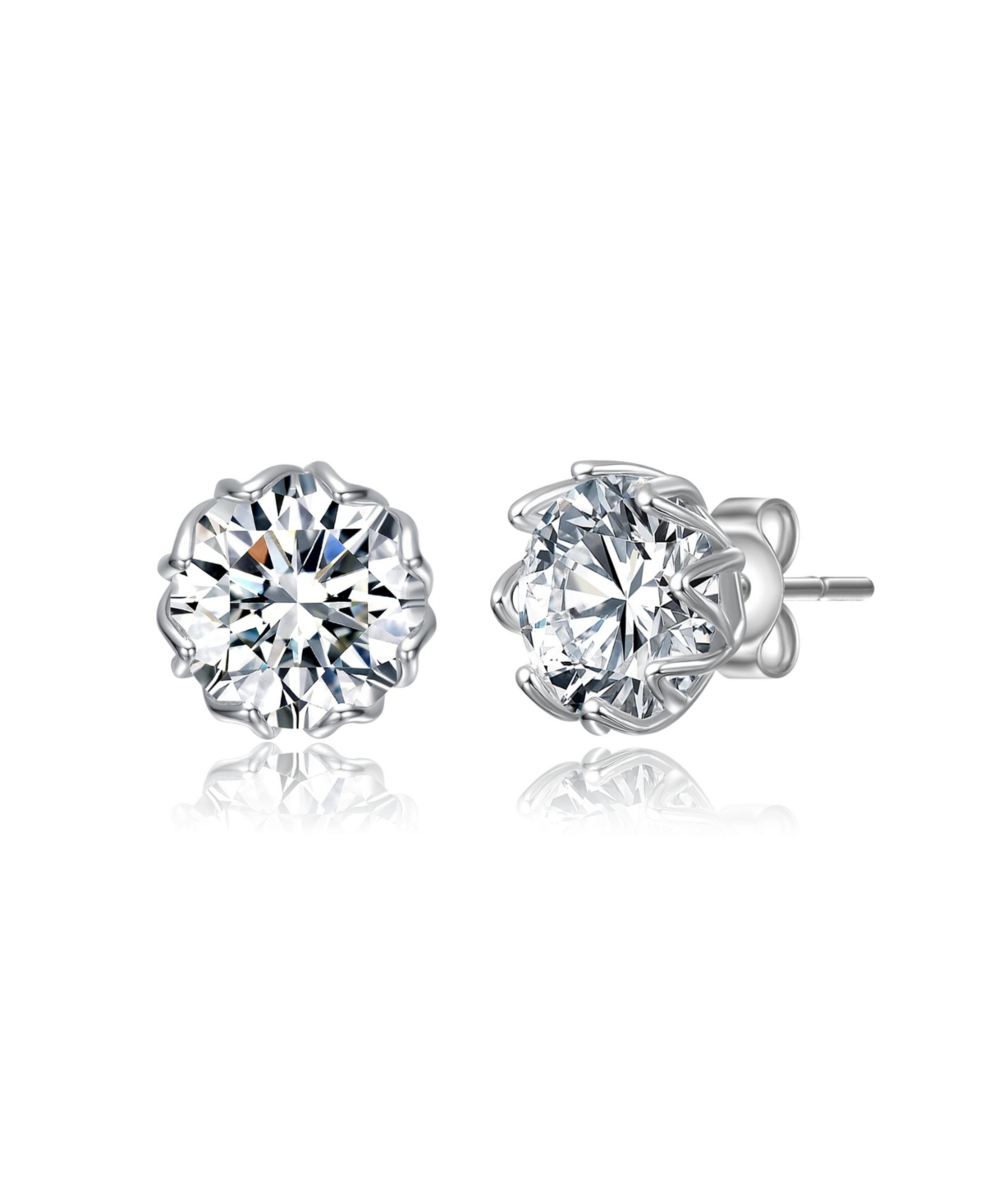 Sterling Silver with Clear Cubic Zirconia Round Stud Earrings - Gold