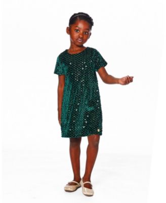 Toddler Girls Velvet Short Sleeve Dress for est Green - Toddler|Child