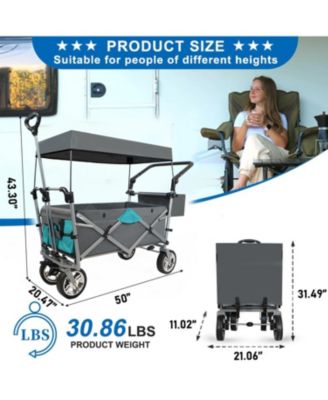 Push & Pull Utility Folding Wagon with Removable Canopy gray