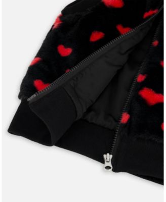 Toddler Girls Faux Fur Sleeveless Vest Black and Red with Hearts - Toddler|Child