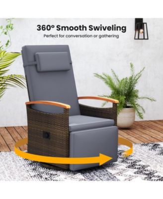Set Of 2 Outdoor 360° Swivel Rattan Recliner Chair Patio Wicker Chaise Lounge Chair