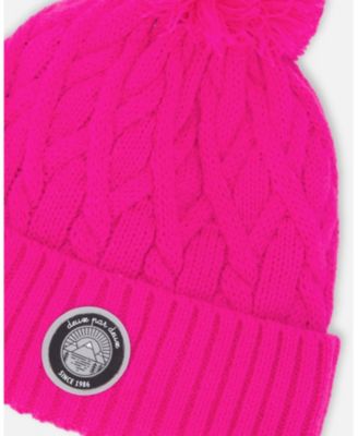 Girl Lined Knit Pompom Hat Fuchsia - Toddler|Child