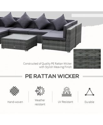 7-Piece PE Rat Sectional Sofa Set with Table,