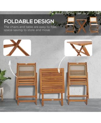 3 Pieces Patio Wicker Bistro Set Foldable W/ Cushions, Light