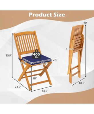 Outdoor Folding Chairs Set of 2 Acacia Wood High-Back Chair with Seat Cushions