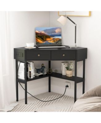 Space Saving Corner Computer Desk with 2 Large Drawers