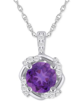 Macy's - Amethyst (3/4 ct. t.w.) & Diamond (1/10 ct. t.w.) Curved Frame 18" Pendant Necklace in Sterling Silver (Also in Additional Gemstones)
