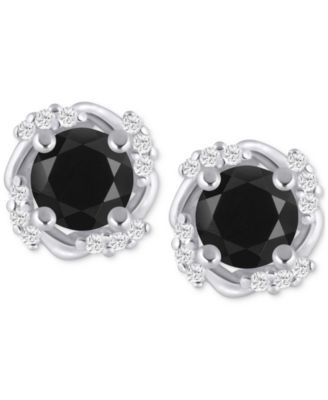 Gemstone and Diamond Framed 1/3" Stud Earrings in 14K White Gold (also in 14K Yellow Gold)