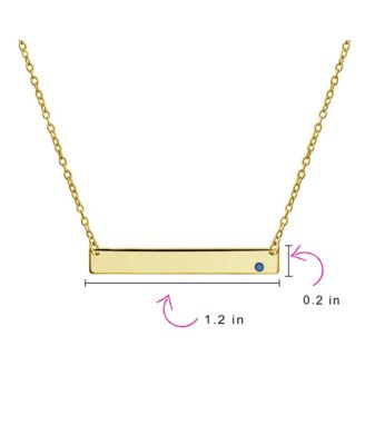 Horizontal Sideway Flat Bar Name Plated Pendant Necklace Gold Plated Sterling Silver With Crystal