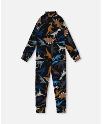 Boys Two-Piece Thermal Underwear Set Black Dinosaur Print