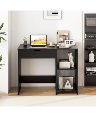 Space Saving Computer Desk with Hidden Compartment and Open Storage Shelves