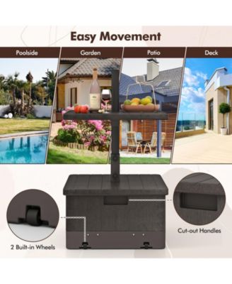 Patio 175lbs Fillable Umbrella Base w/ Table Tray Wheeled 3-in-1 Stand Outdoor