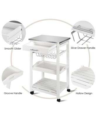 Kitchen Island Cart with Stainless Steel Tabletop and Basket