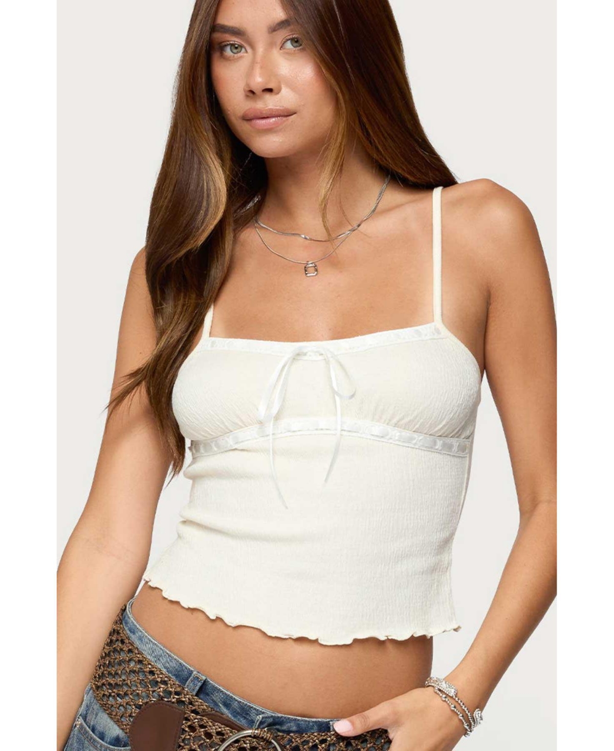 Women's Misty Lacey Textured Tank Top - Cream