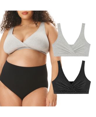 Maternity Motherhood Cotton Wrap Front Nursing Sleep Bralette, 2-Pack