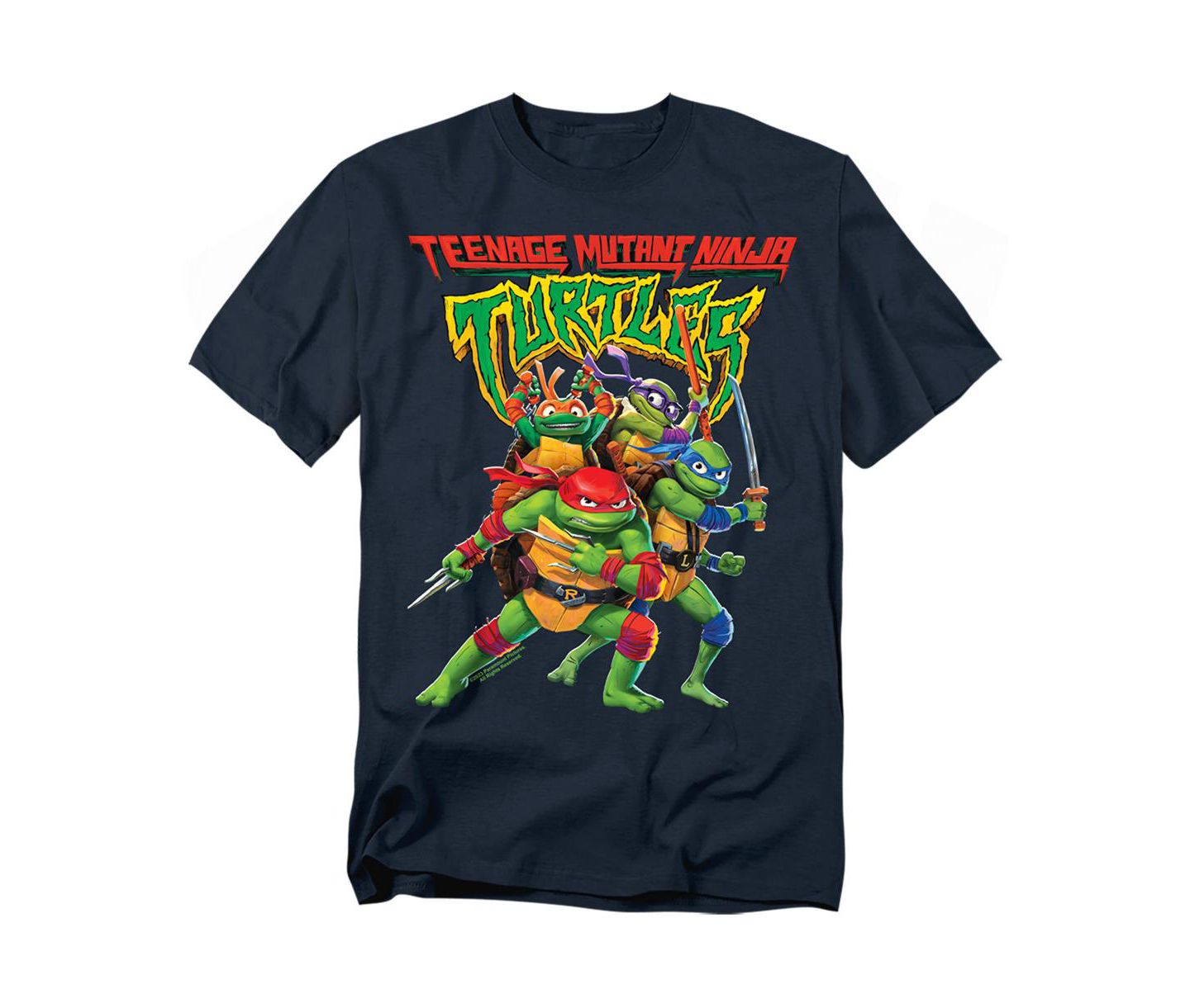 Мужская футболка Teenage Mutant Ninja Turtles Tmnt Mutant Mayhem Logo With Group, цвет: Тёмно-синий — фото 1