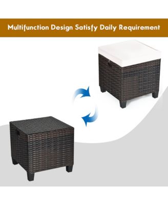 2PCS Patio Rattan Ottoman Cushioned Seat