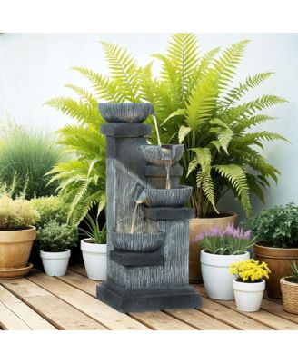 4-Tier 33.5" Outdoor Waterfall Fountain with LED Lights, Pump