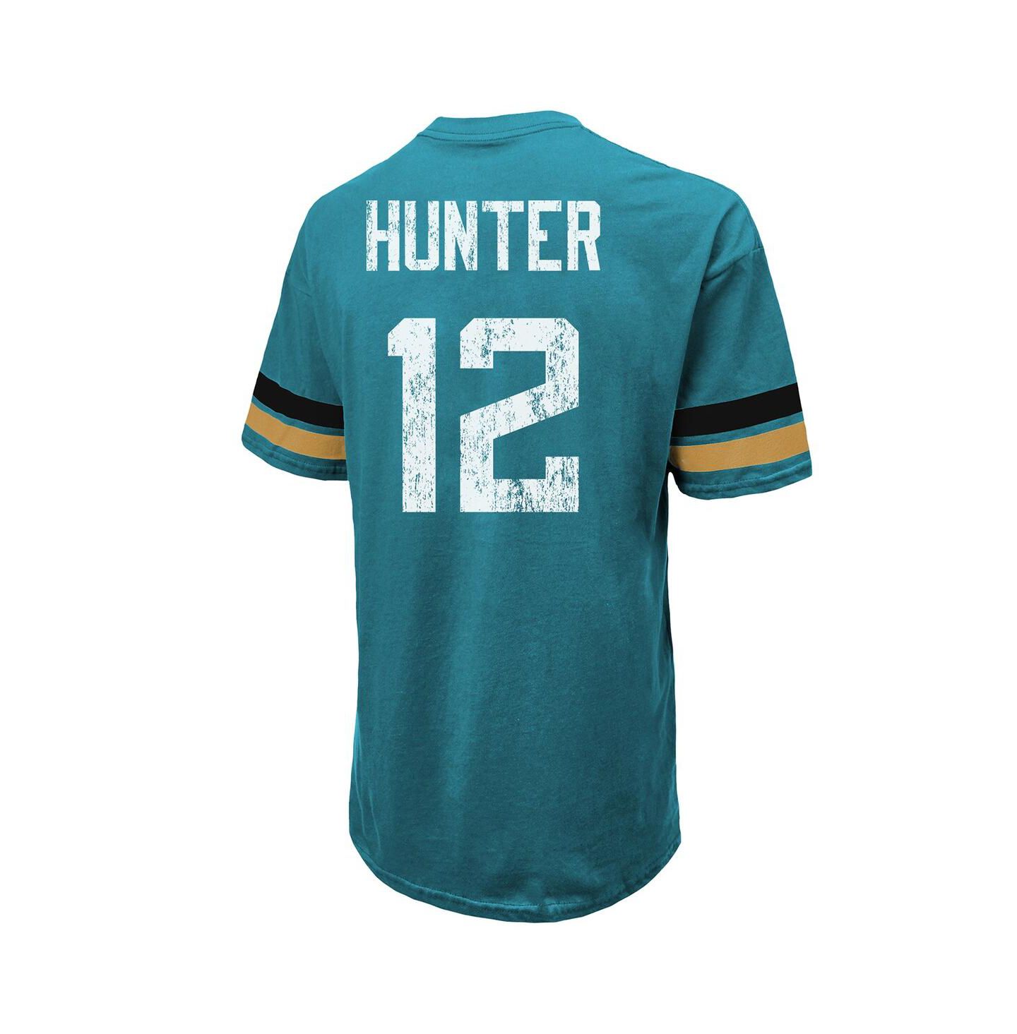 Мужская футболка Majestic Threads Travis Hunter Teal Jacksonville Jaguars 2025 NFL Draft First Round Pick Oversized — фото 3