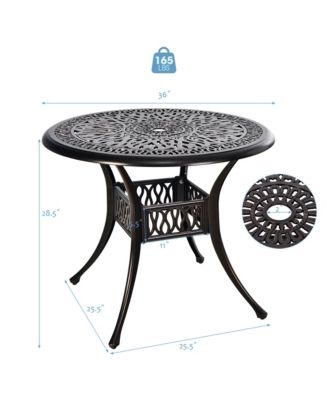 36'' Outdoor Round Dining Table Cast Aluminum Patio Bistro Table w/ Umbrella Pole
