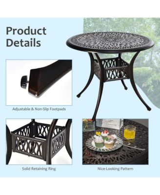 36'' Outdoor Round Dining Table Cast Aluminum Patio Bistro Table w/ Umbrella Pole