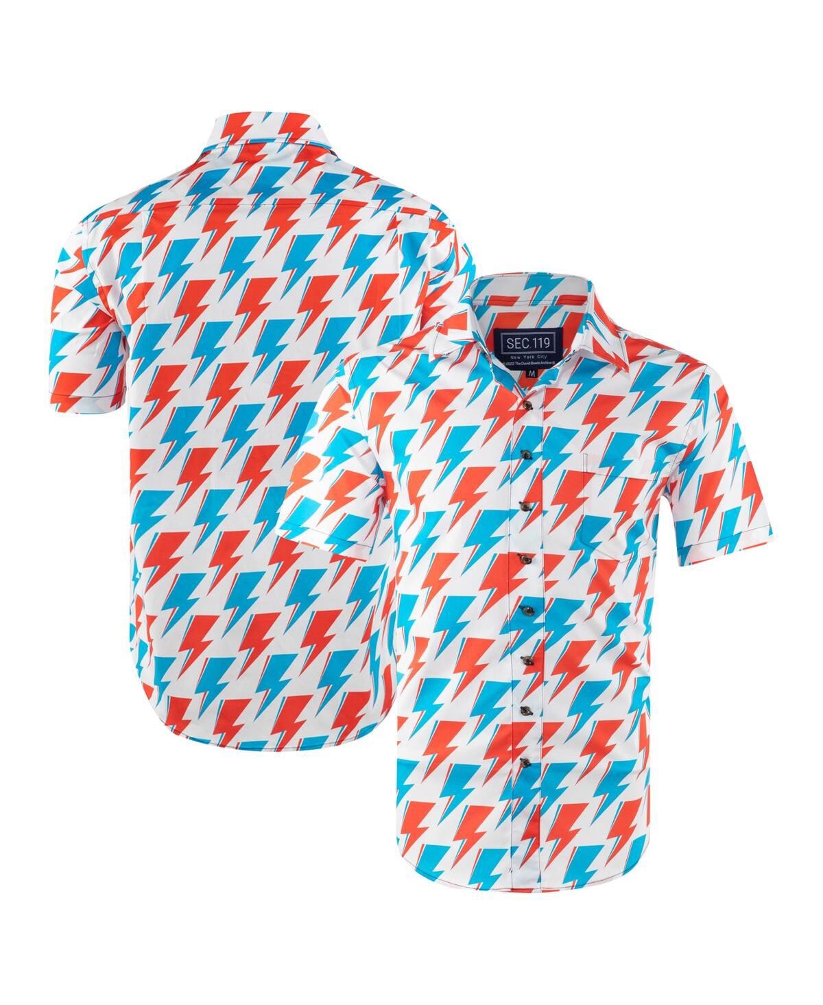 Men's White David Bowie Red and Blue Bolt Button-Down Shirt - White