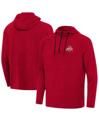Antigua - Men's Heather Red Ohio State Buckeyes Spikes Quarter-Zip Hoodie