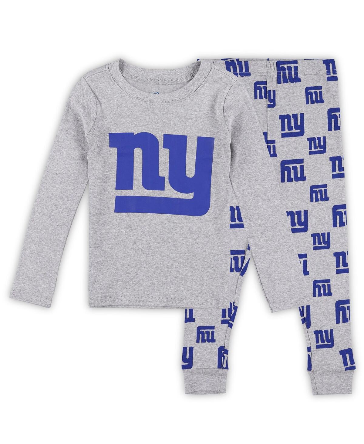 Outerstuff Toddler 2-piece Heather Gray New York Giants Long Sleeve T-shirt And Pants Sleep Set In Gray