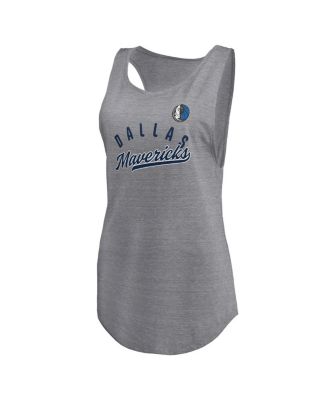 Women's Heathered Gray Dallas Mavericks Quality Time Open Scoop Neck Tri-Blend Tank Top