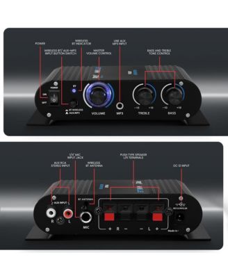 Bluetooth Mini Blue Compact Audio Amplifier - Aux Input, Push-Type Terminals, Includes Power Adapter, 90 Watt Amp