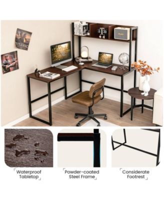 Industrial L-Shaped Desk Bookshelf 55 Inch Corner Computer Gaming Table